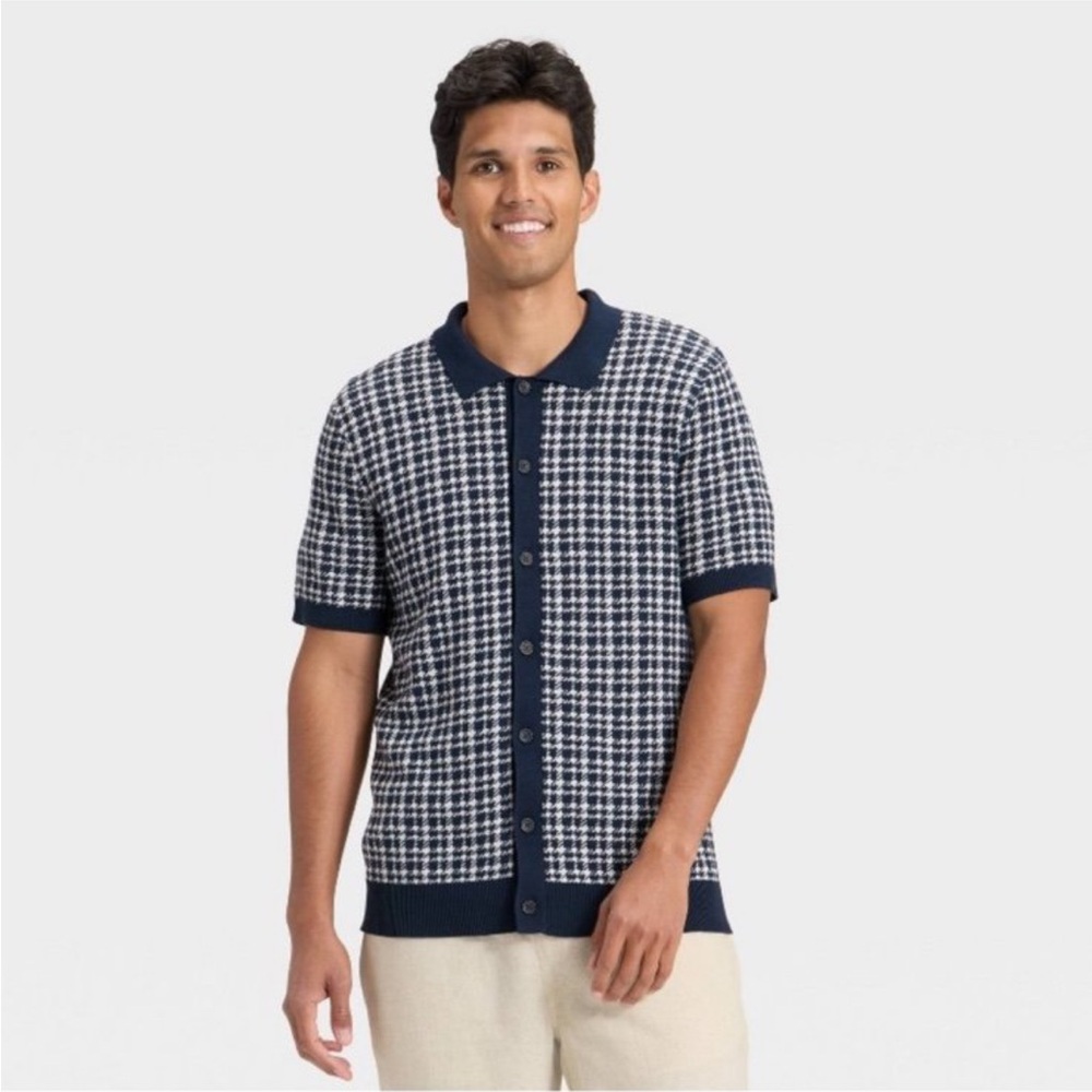 Goodfellow & Co Navy and White Short-Sleeve Button Cardigan